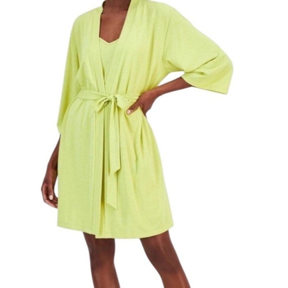 $90 NWT INC International Concepts 2Pc Sparkle Robe Chemise XL Lime Sparkle
